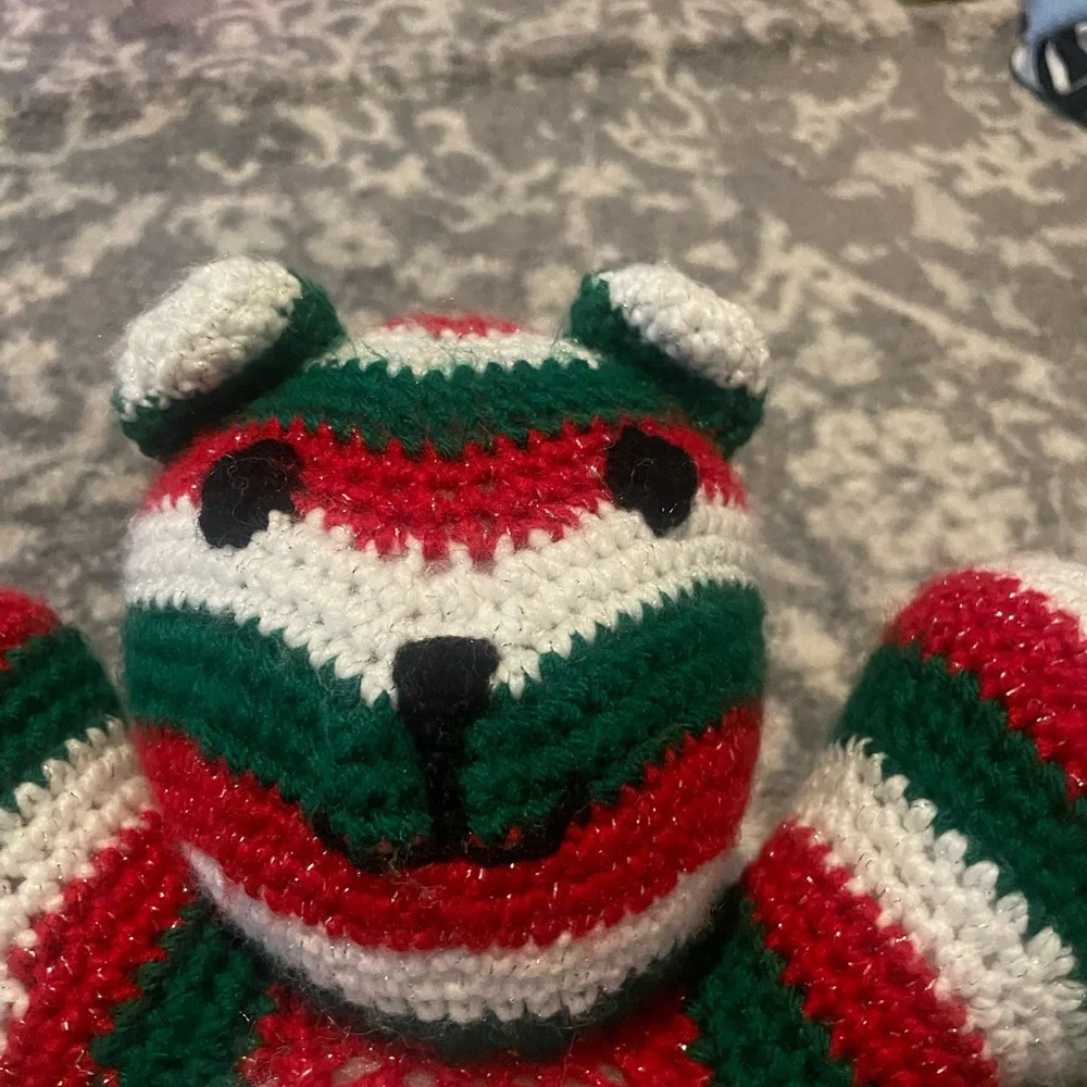 Crochet Striped Christmas Knit‎ handmade Bear Toy